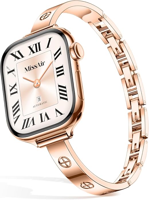 Missair Slim Bands Compatible with Apple Watch 38mm 40mm 41mm 42mm 44mm 45mm 46mm 49mm for Women, Thin Bracelet Dressy Designer Stainless Steel Metal Strap for iWatch Series 11 10 9 8 7 6 5 4 SE Ultra