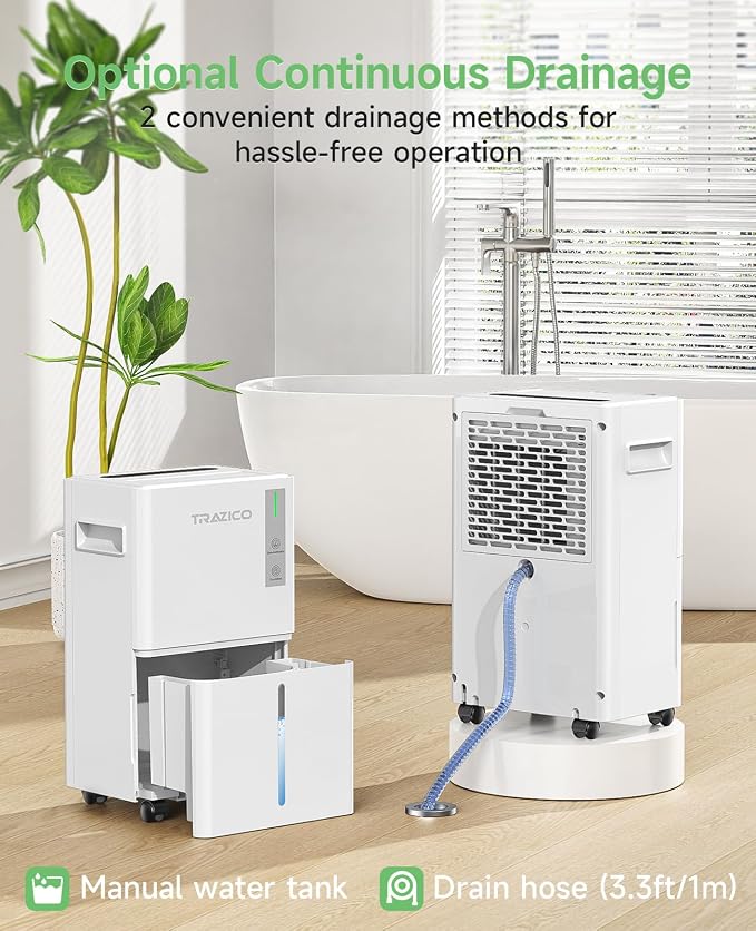 1500 Sq.ft Dehumidifier for Basement, Trazico 21 Pint Quiet Dehumidifiers for Home with Drain Hose, Smart Humidity Control, 3 Modes, 24H Timer, Auto Defrost, for Large Room, Bedroom, and Bathroom