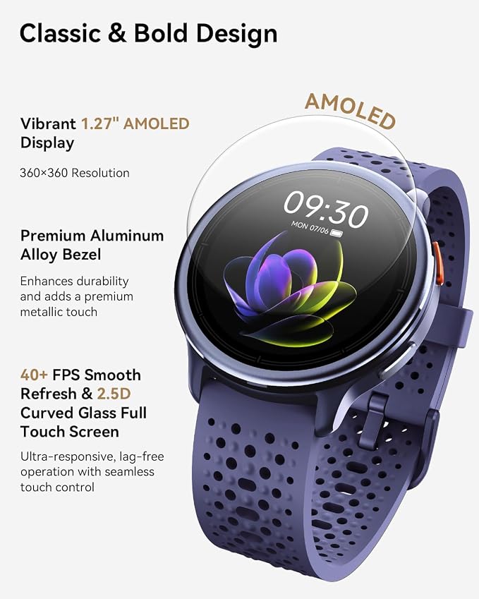 Quican Smart Watch for Women & Men, Compatible with iPhone & Android | Fitness Tracker with Bluetooth Calling, AMOLED Display, Heart Rate & Sleep Tracking, 2 Bands, Perfect Smart Gift