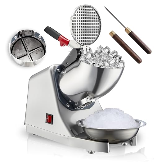 Ice Shaver Crusher Electric Snow Cone Maker Machine 4 Blades 300W 143lbs/hr Shaved Ice Machine Stainless Steel Electric Ice Crush Free Ice Pick Ice Cube Tray