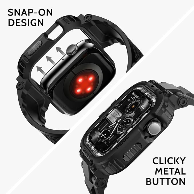 amBand Bands Case Compatible with Apple Watch Series 11/10 46mm for Men, M1 Sport Rugged Heavy Duty Cover Tactical Strap Military Grade Protective Bumper Protector for iWatch 46 mm Men Black