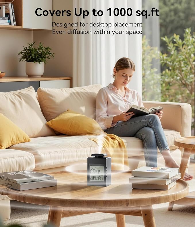 Essential Oil Diffuser, 1000 Sq.Ft Waterless Diffuser, Wireless, Battery Operated & Rechargeable, 7 Timers & 7 Mist Levels, Oil Diffuser for Office, Home, Large Room, Inky Black