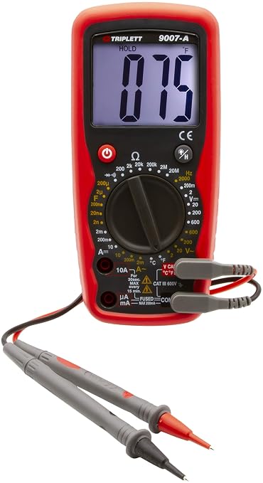 Triplett 9007A High Performance 2000 Count Digital Multimeter - AC/DC Voltage, AC/DC Current, Resistance, Continuity, Diode Test, plus Temperature, Frequency and Capacitance