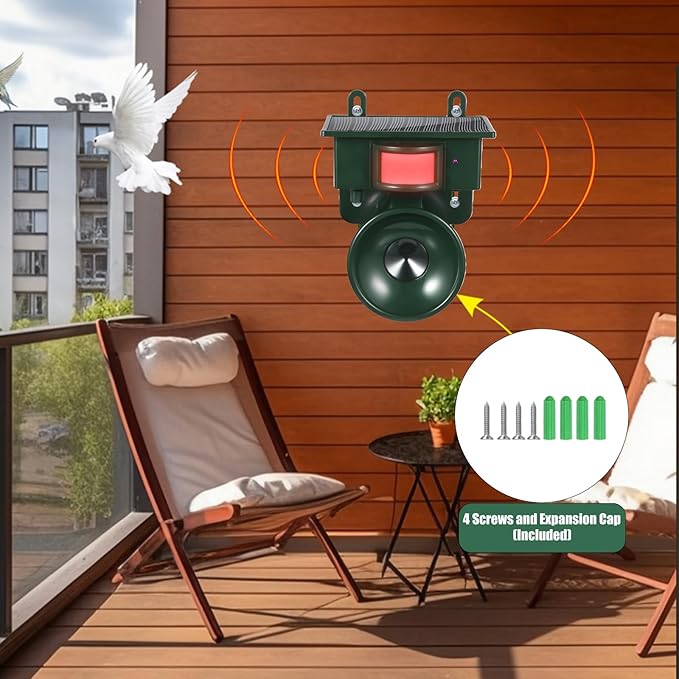 2026 Upgraded Ultrasonic Bird Repeller Solar Powered Outdoor Motion Activated Bird Pigeon Deterrents for Outside Woodpecker Goose Repellent Devices for Rooftops Porch Patio Balconies