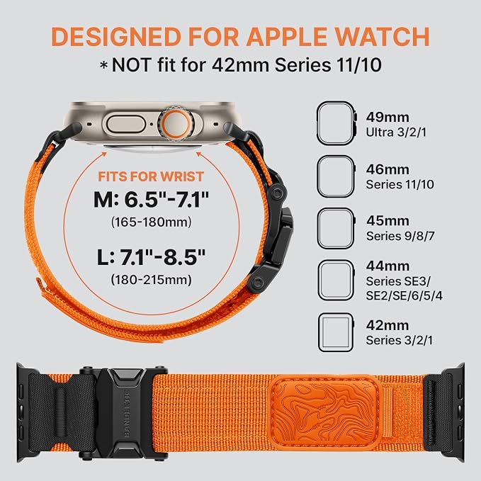 Bandletic Mag Buckle Slim Band Compatible with Apple Watch Ultra Band, Wide Tactical Military Nylon Rugged Soft Bands for iWatch 49mm(Ultra2),46mm(Series 10),45mm(9/8/7),44mm(SE2/SE/6/5/4),42mm(3/2/1)
