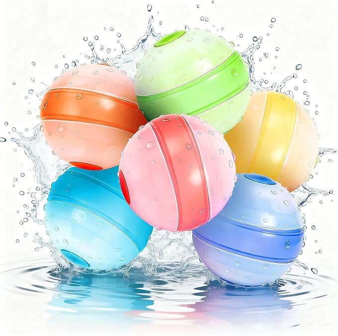 Reusable Water Balloons - 6 Pack Silicone Splash Balls No Magnets, Slef-sealing Quick Fill Water Bombs, Leak-Proof Summer Toys for Pool Beach Backyard