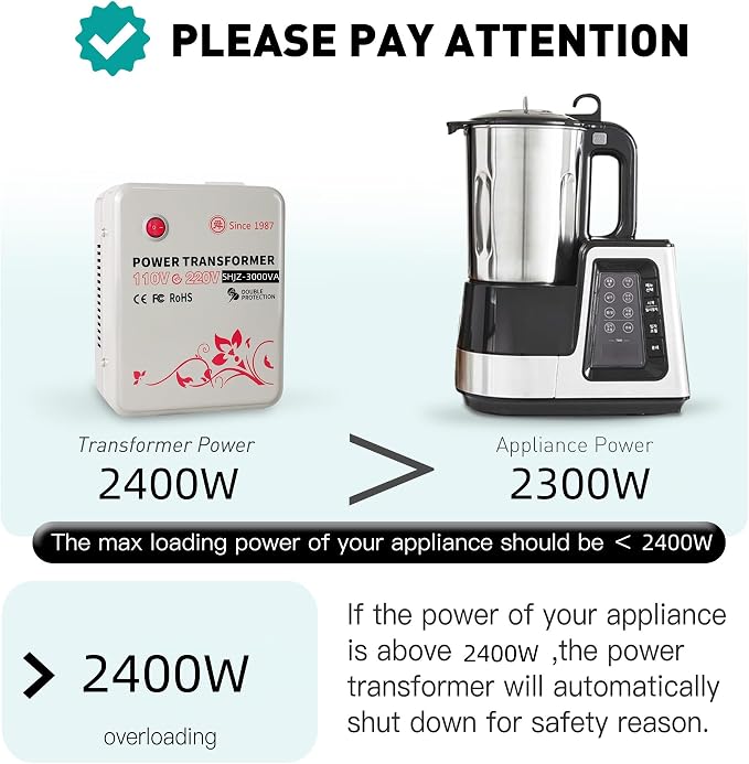 SUNSHUN Step Up Transformer 110v to 220v Converter 3000W Voltage Transformer 110-120v to 220-240v with Temperature Protection for European Asian Appliances in USA