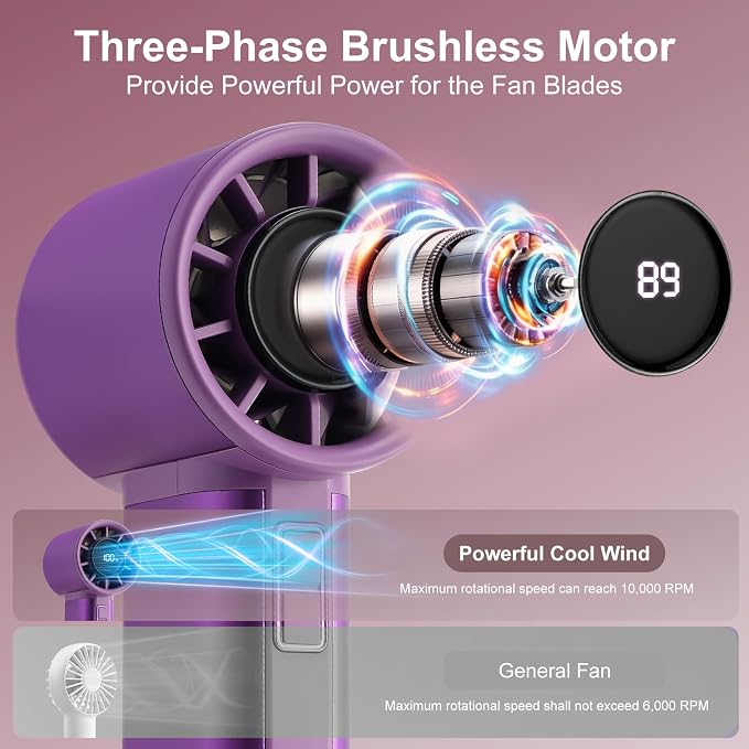 Handheld Turbo Fan with 1-100 Speed - 15H Max Cooling Mini Portable Fan, Metal Personal Air Cooler for Commute and Travel, Gifts for Men and Women, Purple