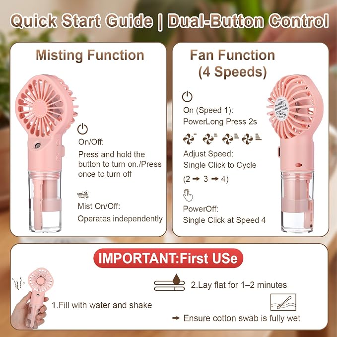 9 Pack Misting Fans Portable Rechargeable Handheld Spray Fans with 25ml Water Tank 4-speed Personal Cooling Fan, USB-c Mini Handheld Fan for Travel Outdoor Sport Office Home Summer Gifts