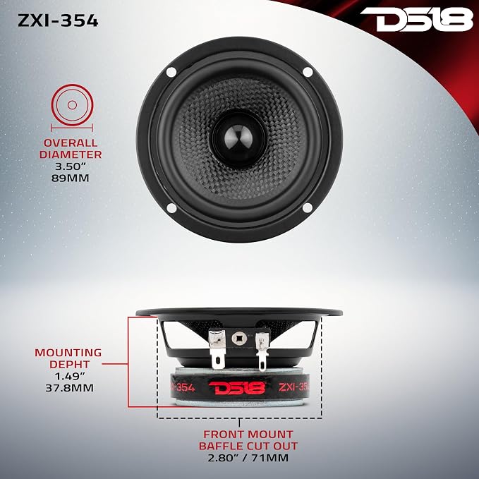 DS18 ZXI-354 3.5" Full Range Car Audio Speaker with Kevlar Cone 120 Watts 4 Ohm (2 Speakers), Black