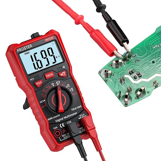 Proster Digital Multimeter 6000 Counts- TRMS Auto Range Multi Testers, NCV Detector DC AC Voltage Current Meter Voltmeters Temperature Capacitance Resistance Diode Continuity Tester