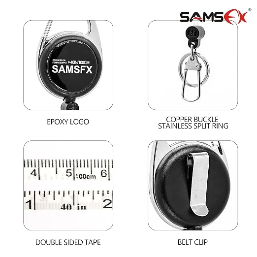 SAMSFX Tape Measure Retractor Fly Fishing Zinger Retractors Carabiner Style Clip on Back Tether Tools Badge Holder (1PC in Pack)