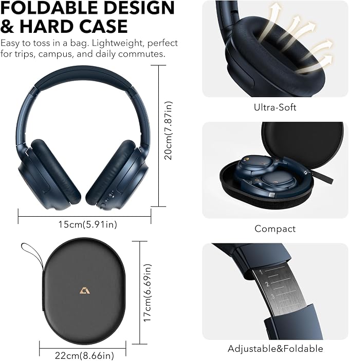 1Mii E700 Noise Cancelling Headphones Bluetooth Wireless Hi-Res LDAC,Indigo | Hybrid ANC, 75H Battery, Deep Bass, Comfortable Over Ear for Commuters & Traveler, aptX Low Latency for TV & Airplane