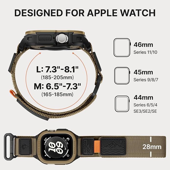 Bandletic Rugged Case with Band Compatible with Apple Watch 49mm(Ultra 3/2/1),46mm(Series 11/10), 45mm(Seriess 9/8/7),44mm(SE3/SE2/SE/6/5/4), Protective Cover Sport Accessories for iWatch Men