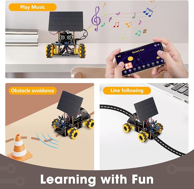 Robotics Kit for Kids Ages 8–12,ACEBOTT STEM Robot Car with Solar Powered,Compatible with Arduino & Scratch,STEM Toys for Boys Ages 8–12,App & Remote Control,Programmable ESP32, for Boys and Girls