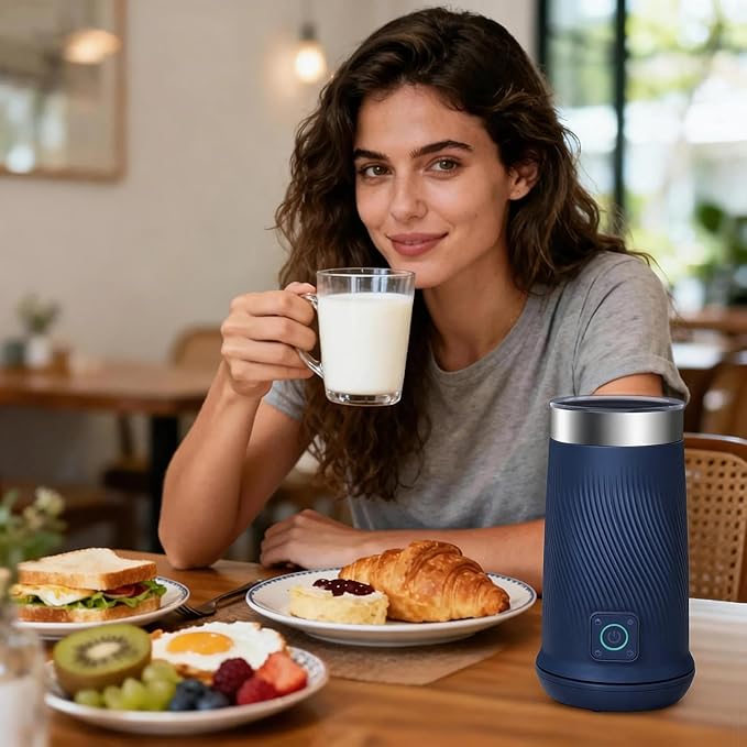 Wowteam Milk Frother, 4-in-1 Electric Milk Steamer, Warm and Cold Milk Warmer and Foam Maker for Coffee, Latte, Cappuccinos, Macchiato, 8.2oz/240ml, Stainless Steel (Blue)