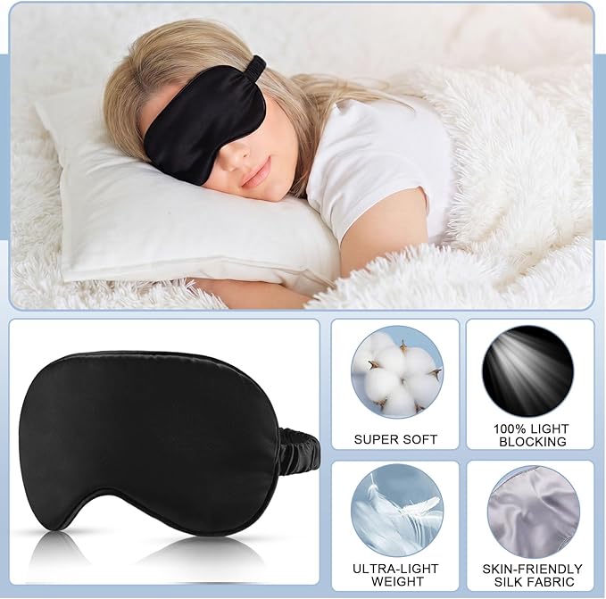 Geyoga 24 Pcs Silk Sleep Eye Masks Soft Satin Masks for Sleeping with Adjustable Elastic Strap Comfortable Blindfold Eyeshade for Men Women Travel Nap Night Sleep (Black)