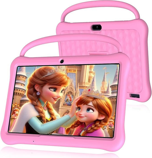 Kids Tablet 10 inch, Android Tablets for Kids with 64GB ROM, 6000 Mah, Tablet PC with Time Limits 1280 * 800 IPS Touch Screen Kid-Proof Case Parental Control Learning App (Pink)