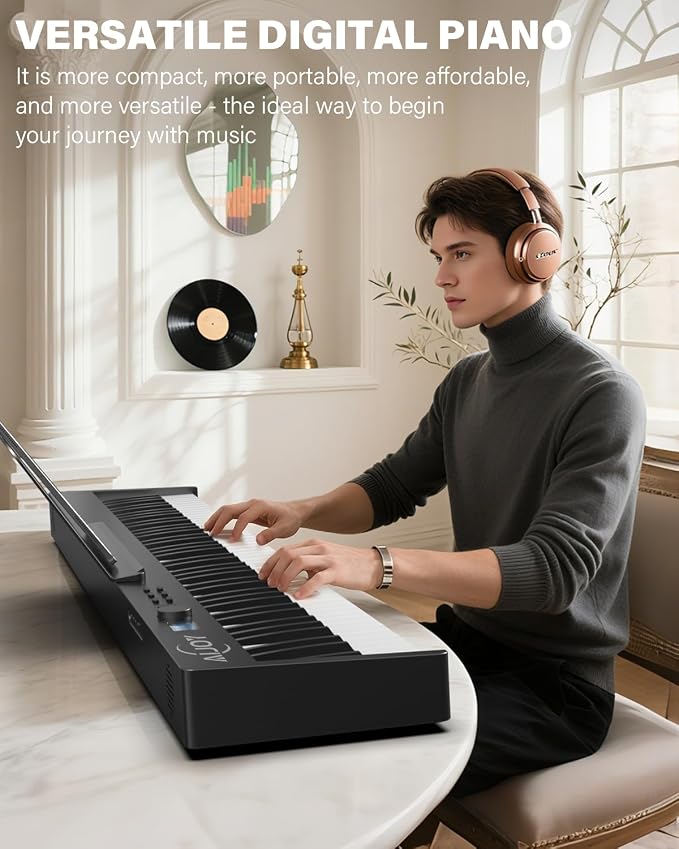 AiJoy 88-Key Piano Keyboard Portable Folding Piano with Semi-Weighted Keyboard, USB-MIDI, Sustain Pedal and Stand, Electric Keyboard Piano for Beginners, Black