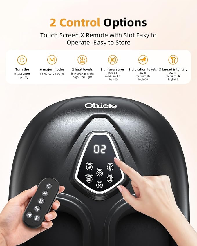 Foot Massager with Heat, Shiatsu Foot Massager with Remote, Electric Feet Massage Machine for Neuropathy,Plantar Fasciitis, Circulation, FSA Eligible HSA Store Eligible Massager (Deep Black,Corded)