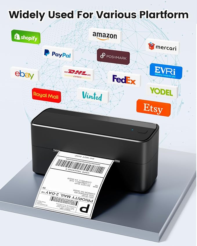 Phomemo 241BT Bluetooth Thermal Shipping Label Printer 4X6 - Wireless Thermal Label Printer for Shipping Packages + 2 Inch Color Circle Thermal Sticker Labels 400