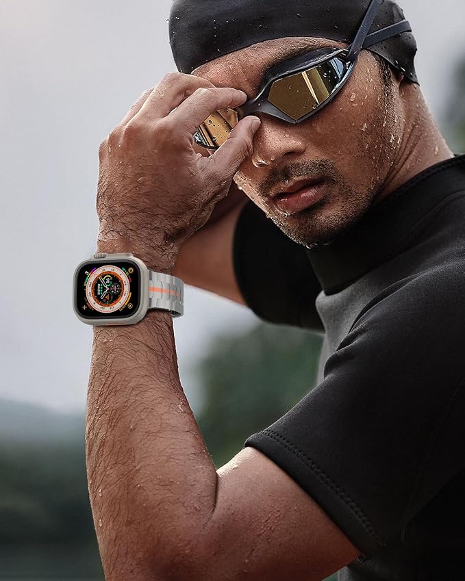 Upgraded Titanium Band Compatible with Apple Watch Band Ultra 3/Ultra 2/Ultra 49mm,Series 11/10 46mm,9/8/7 45mm,SE3/SE2/SE/6/5/4 44mm,3/2/1 42mm,Lightweight Durable Large Strap,Titanium/Orange