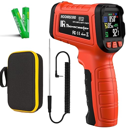 Infrared Thermometer Gun, Include K-Type Probe for Humidity, -58°F to 1796° F Digital Laser Temperature Gun for Cooking, 16:1 IR Temp Gun for Griddle, Pizza Oven, Engine, HVAC, Industrial & Home Use