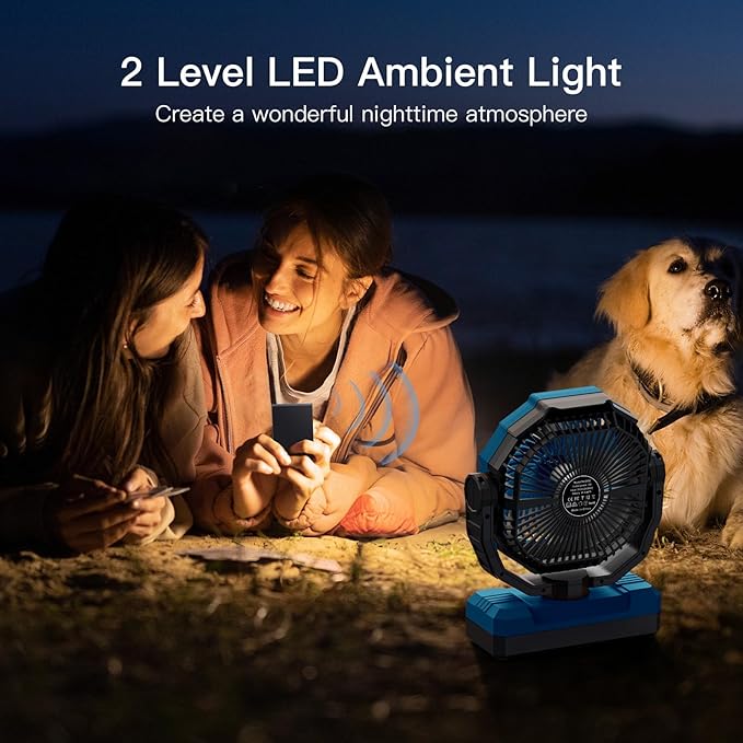FRIZCOL 3-in-1 Camping Fan - Portable Fans Rechargeable - 24000mAh Battery Powered Fan with Light for Indoor, Outdoor, Tent, Travel, Fishing, Jobsite, Gifts for Men Dad Him - Blue