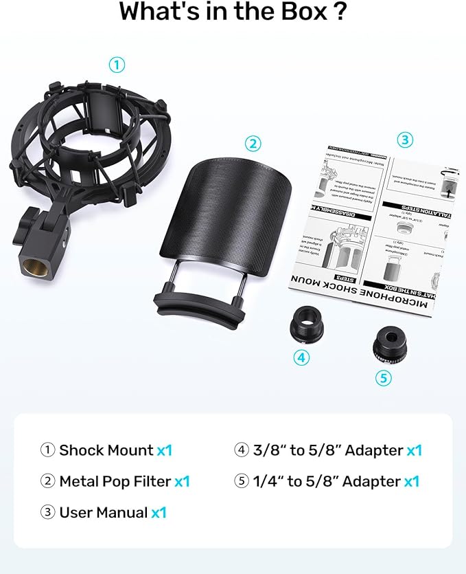 AT2020 Microphone Shock Mount with Metal Pop Filter, [Custom Built for audio technica Mic] Anti-Vibration Suspension Shockmount Holder Clip Compatible with AT2020USB+ AT2035 ATR2050 AT3035 AT3060