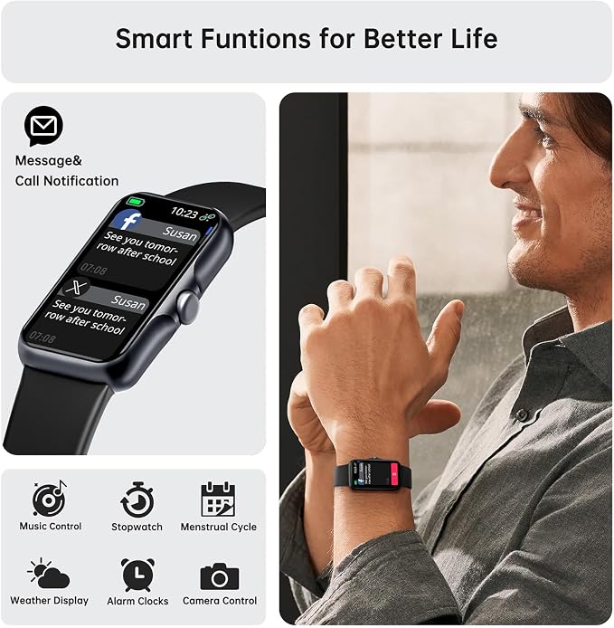 Health Fitness Tracker, Smart Watch with 24/7 Heart Rate and Blood Oxy-gen Monitor, Sleep Tracker with IP68 Waterproof, Activity Tracker Pedometer Step Counter for Women Men