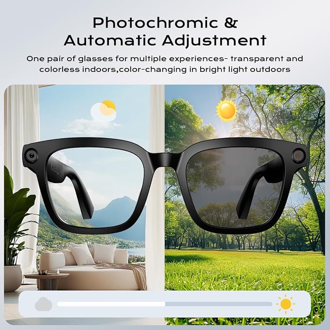 XO AI Smart Glasses,HD 1080P Camera Glasses with Video Recording & Photo Taking, Language Real-Time Translation Glasses and Color-Change Lens Perfect for Travel, Business