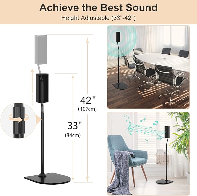 Height Adjustable UFS-20 Stand for Bose Speaker Stands, with Slideconnect Bracket, for Surround 700, OmniJewel Lifestyle 650, CineMate GS Series II, for Bose 700 Speaker Stands