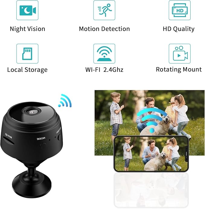 Hidden Camera Mini Spy Camera 1080P WiFi, Wireless Pet Camera Indoor Security Cam with Night Vision, Motion Detection, Nanny Cam for Home Baby Monitor, TF Card Storage-Black