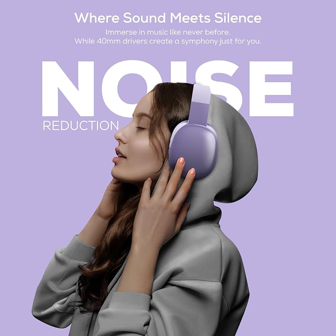 Gabba Goods Wireless Over Ear Bluetooth Headphones with Microphone - Wireless Headset -Noise Reduction - Bluetooth, Wired,Built in Micro SD for Travel, Home, Work TV,PC,Gaming,Cellphone (Lavender)