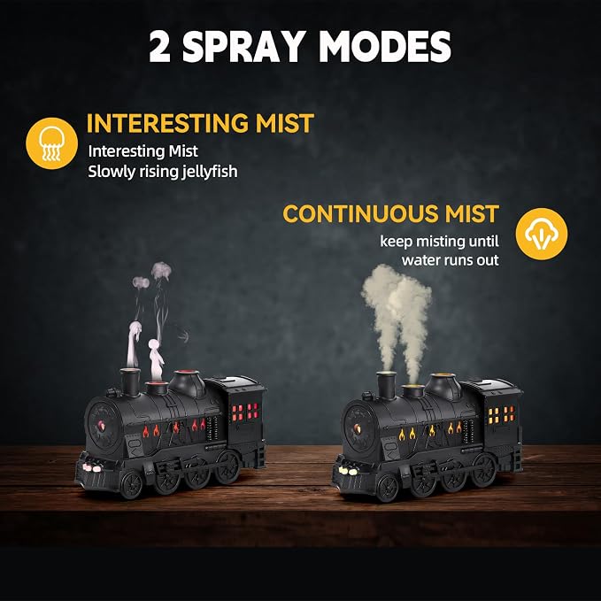 Train Humidifier Aroma Diffuser, 300ml Cool Mist Quiet Aromatherapy Diffuser for Essential Oils,Train Diffuser for Large Rooms, Bedrooms, or Desks (Multicolored)