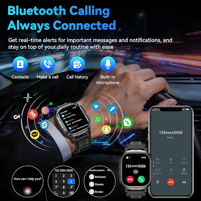 Smart Watch for Men Fitness Tracker: Waterproof Military Digital Mens Watches Make Answer Call Smartwatch Android Phone iPhone Samsung Compatible Step Pedometer Running Sleep SpO2 Heart Rate Monitor