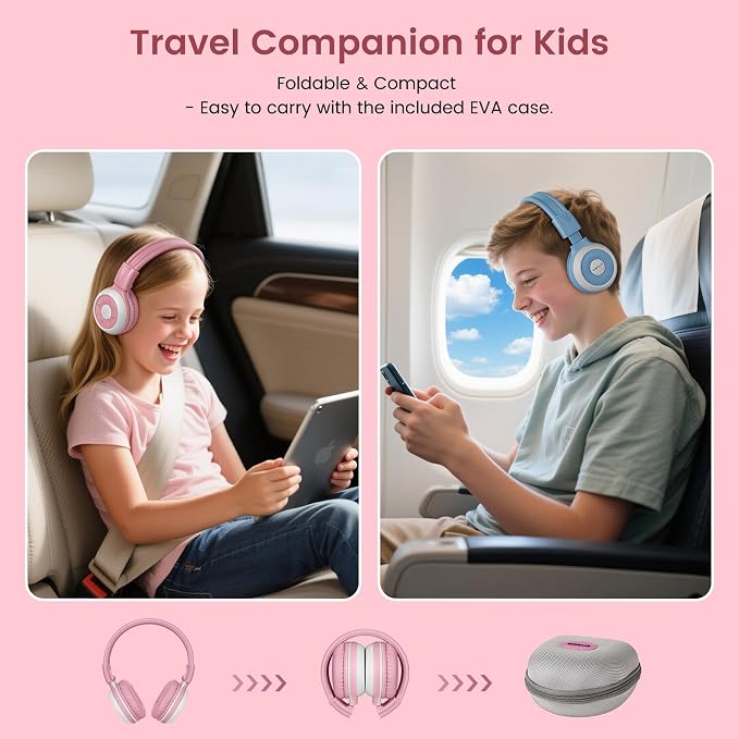 SIMOLIO Manyshare Series- Wireless Audio Sharing Kids Headphones for Group Listening, Compatible w/Any Single Bluetooth Device for Family/School/Travel, Movies/Music, AuraCast-Enabled, Built-in Mic