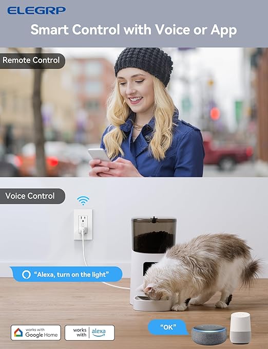 ELEGRP Smart Outlet, Smart in-Wall Outlets Works with Alexa and Google Assistant, 2.4GHz Wi-Fi Smart Receptacle, No Hub Required, UL Listed, White, 1 Pack