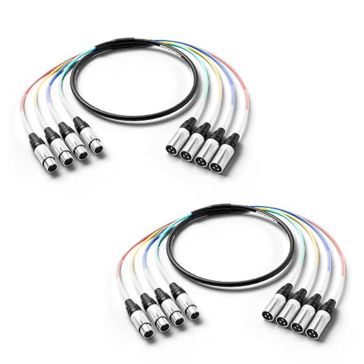 PRORECK 6ft Snake Cable, 4-Channel Shielded Audio Cable XLR Male to XLR Female, with Color-Marked Connectors for Professional Stage, Studio, and Live (2-Pack) (PR-XLR/XLR-4 * 6P)