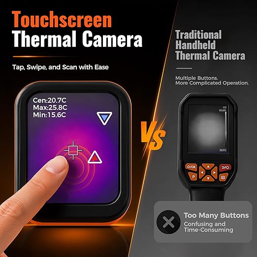 Mini Thermal Camera, 80x60 IR Resolution Infrared Camera with Touchscreen, Portable Thermal Imaging Camera with 50° Wide-Angle Lens, Heat Sensor for HVAC, Home Inspection, Water Leak Detection