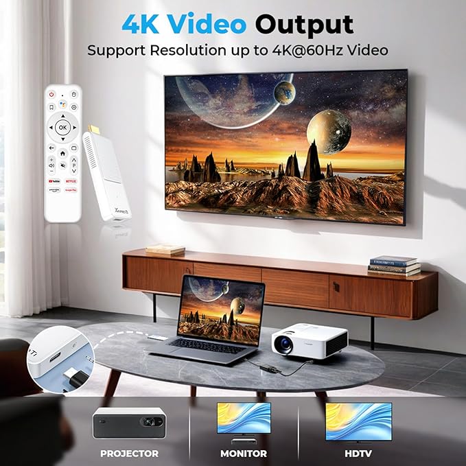 Android TV Stick 14.0, 2025 4K TV Stick 2GB RAM 16GB ROM Ultra HD RK3518 CPU Supports 2.4G/5G Wi-Fi Bluetooth 5.0 USB HDR10 with Bluetooth Voice Remote Control - White