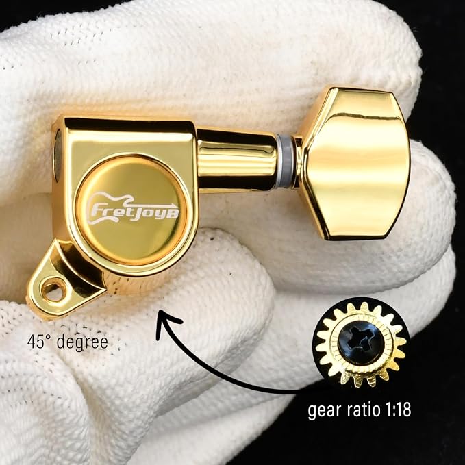 FretJoyB 18:1 Guitar Tuning Pegs 6 in Line Standard Guitar Tuners Tuning Keys Replacement for Acoustic or Electric Guitars-Gold(6 Right)