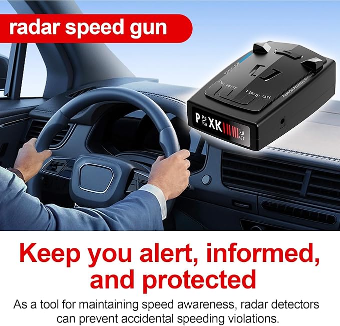 Radar Detector, Radar Detectors for Cars, Up to 1100 Yards Long Range Detection, X/K/Ka/KU/ST/CT Band & Laser Detection with Voice Alert, Intelligent False Alert Filter, Includes Suction Cup Mount