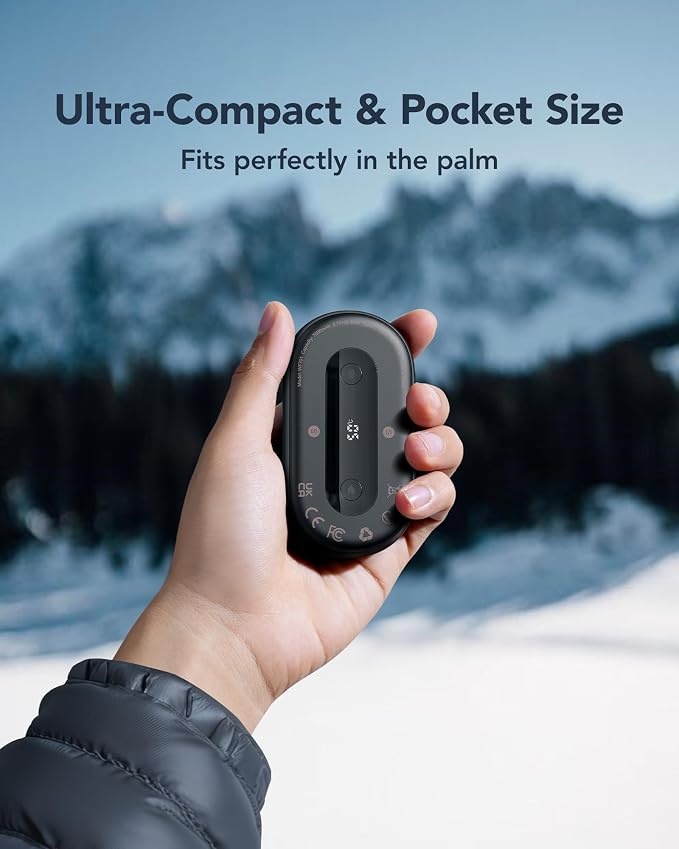 Ultra-Thin Mini Portable Charger 10000mAh & Rechargeable Electric Hand Warmers 2 Packs Gifts Set