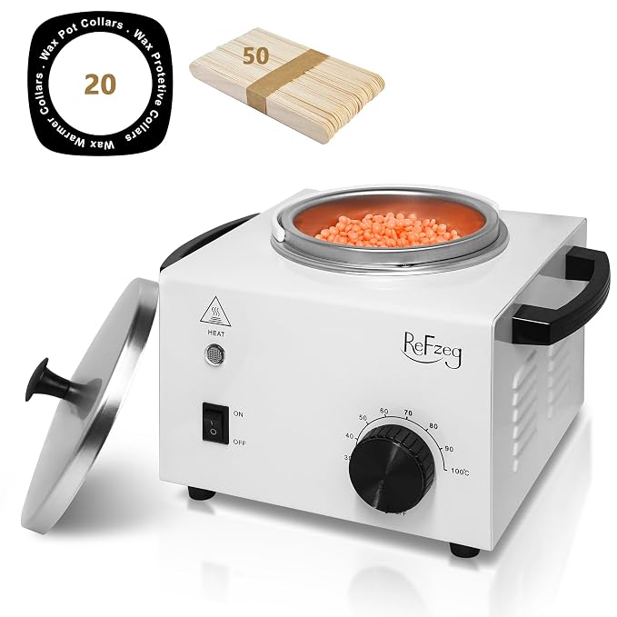 Professional Wax Warmer Single Pot Waxing Kit for Painless Hair Removal, Women Men Portable Wax Heater Machine with Adjustable Temperature Set, 50pcs Sticks, 20pcs Protective Collars