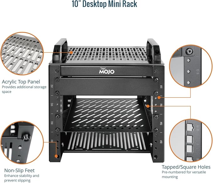 Tecmojo 4U Network Rack, 10 inch Mini Server Rack with 2 Side Translucent Panels & 2 Top Handles, 7.87 inch Deep, for 10 inch IT Equipment & A/V Devices, Black