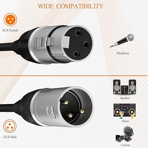 Tisino 10FT XLR Cable, 4 Pack Microphone Cable XLR Male to XLR Female Balanced Microphone Cord Compatible with Preamps/Speaker Systems and More - 3m/10ft