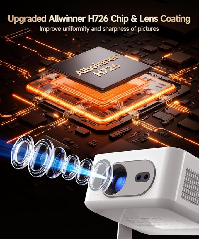 2026 Smart Projector 4K & 8K Support, Portable Projector with WiFi 6 and Bluetooth 5.4, Auto Focus & Vertical Keystone, 180°Rotatable, Mini Proyector for Outdoor Home HY300Max