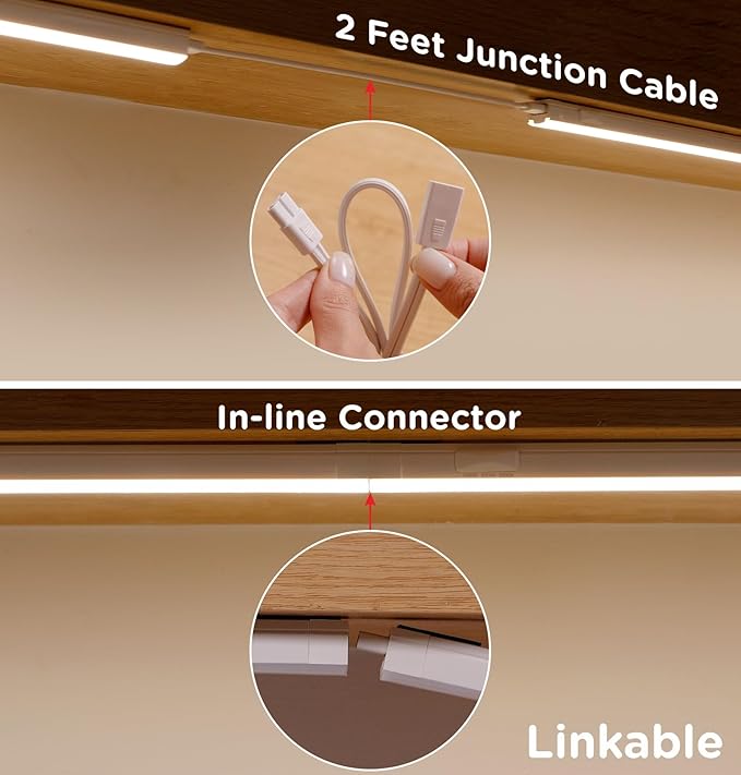 Under Cabinet Lighting Plug in, Dimmable 3CCT 3000/4000/5000K AC120V Super Bright Ultra Slim Linkable LED Counter Lights for Kitchen, Shelf, Closet, Cupboard, White 32 inch 4Pack
