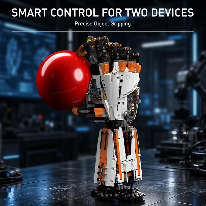 HIGH GODO Technical Mechanical Hand Building Set, STEM Programmable Bionic Robotic Arm Building Kit with Light, Remote Control and App Controlled, Cyber Style Mechanical Set for Adults (1628PCS)